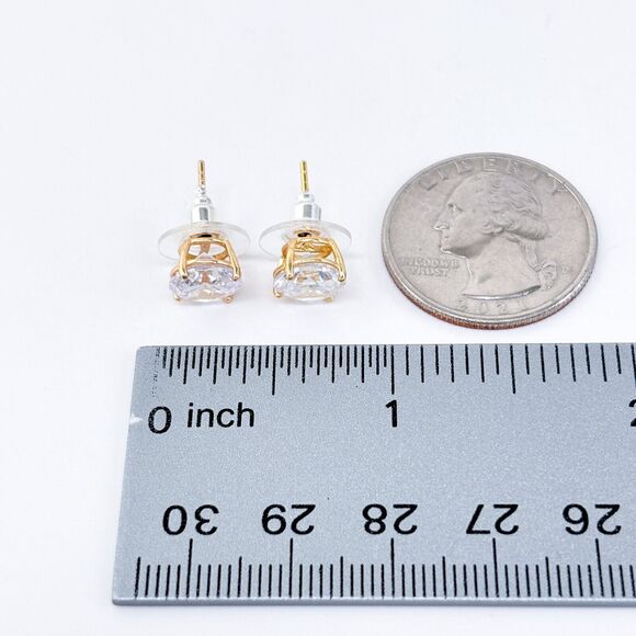 Vintage Sterling Silver 925 Gold-Tone 8mm Cubic Zirconia Stud Earrings - Picture 6 of 6